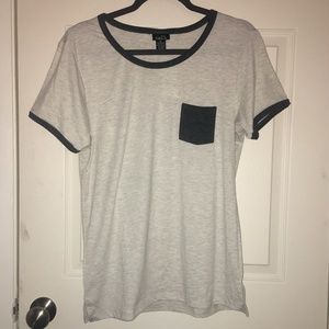 Rue 21 Cream & Grey Pocket Tee